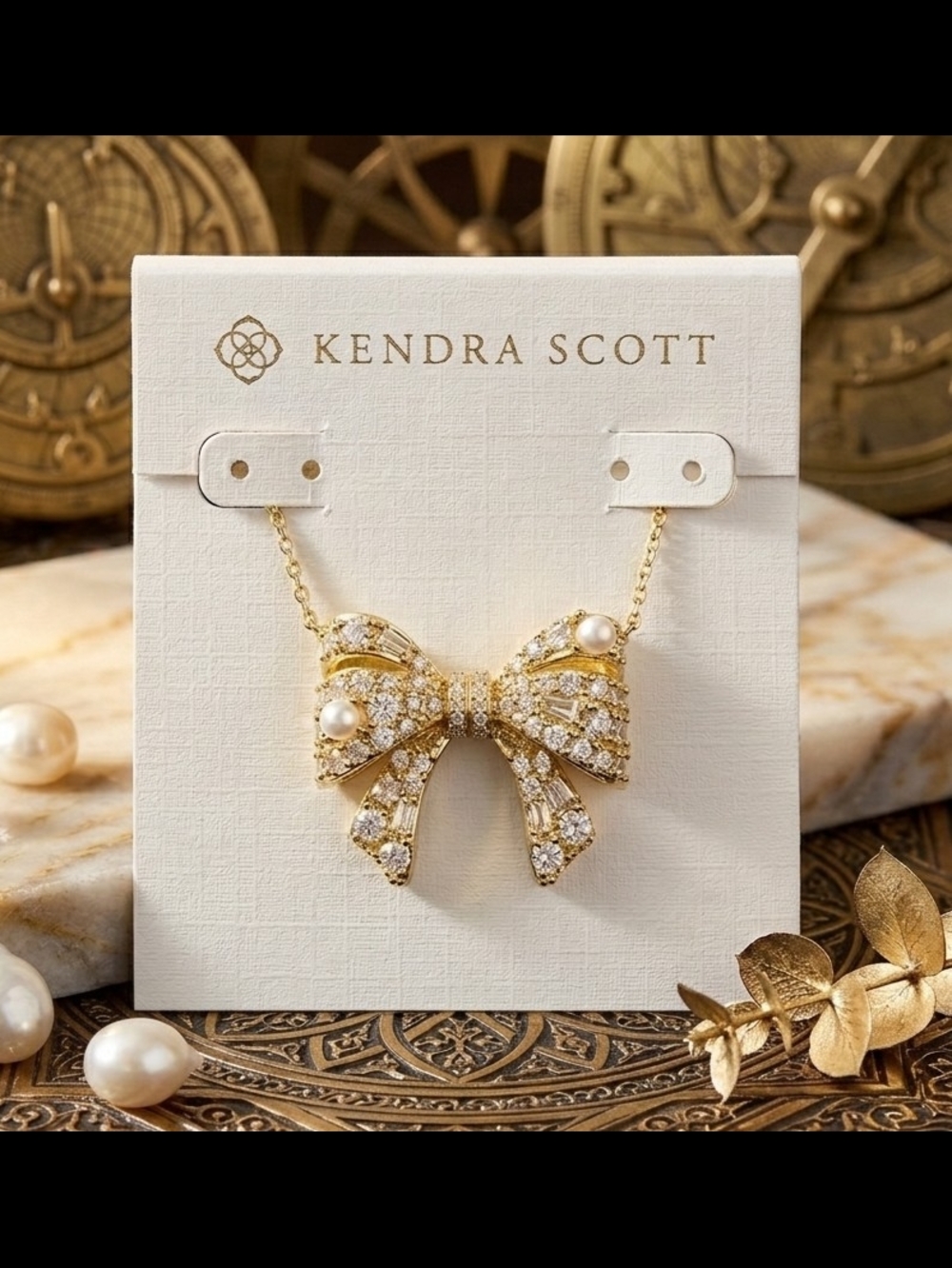 Kendra Scott Krista Gold Bow Short Pendant Necklace in White Mix